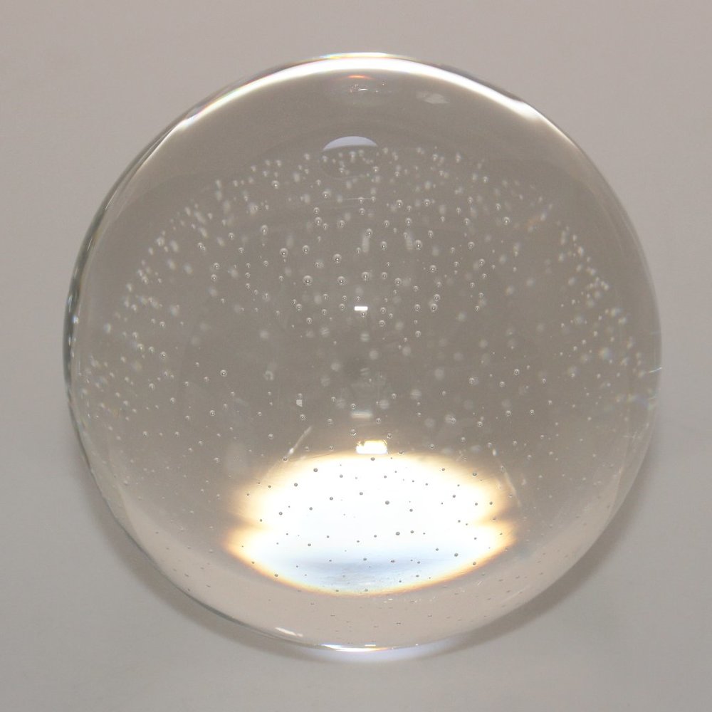 Vintage Paperweight Clear Art Glass Controlled Bubbles Round 3” Decor Sphere
